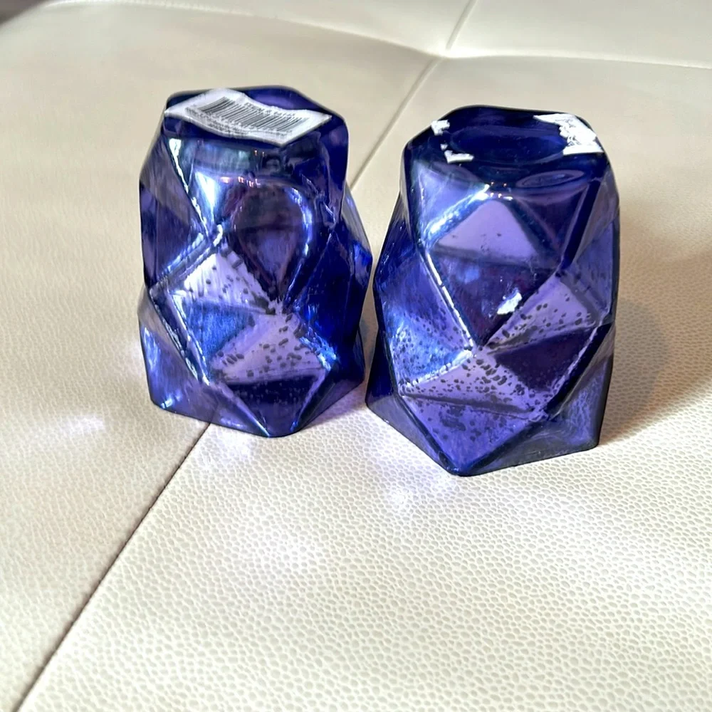 Mercury Glass Votive/Tea-light Candle Holders/2 Purple Gold Glam Decor